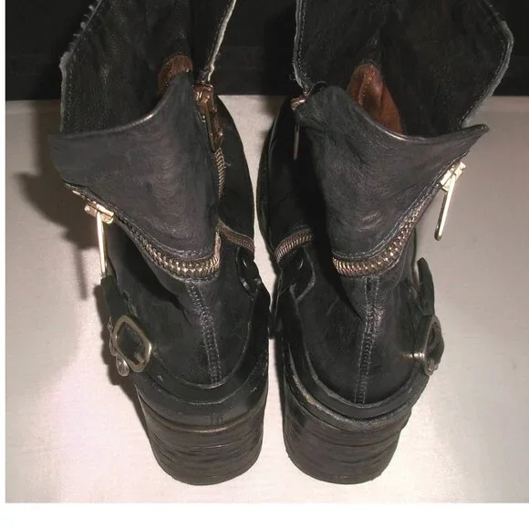 A.S.98 Black-Leather Moto-Style Harness Boots Handmade in Italy 42/10.5M $395 - Picture 12 of 13